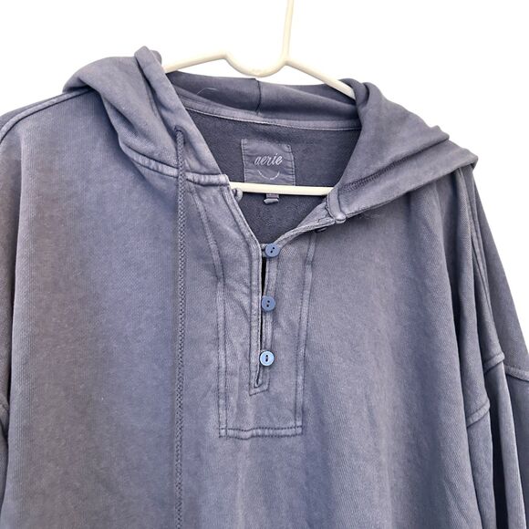 Aerie Blue Oversized Cotton Drawstring Hoodie Size S - Picture 7 of 8